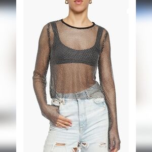 Black Mesh Long Sleeve Top